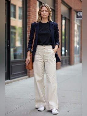 WHBM Extra High Rise Oat Color Trapunto Style Wide Leg Trouser NWT Size 6
